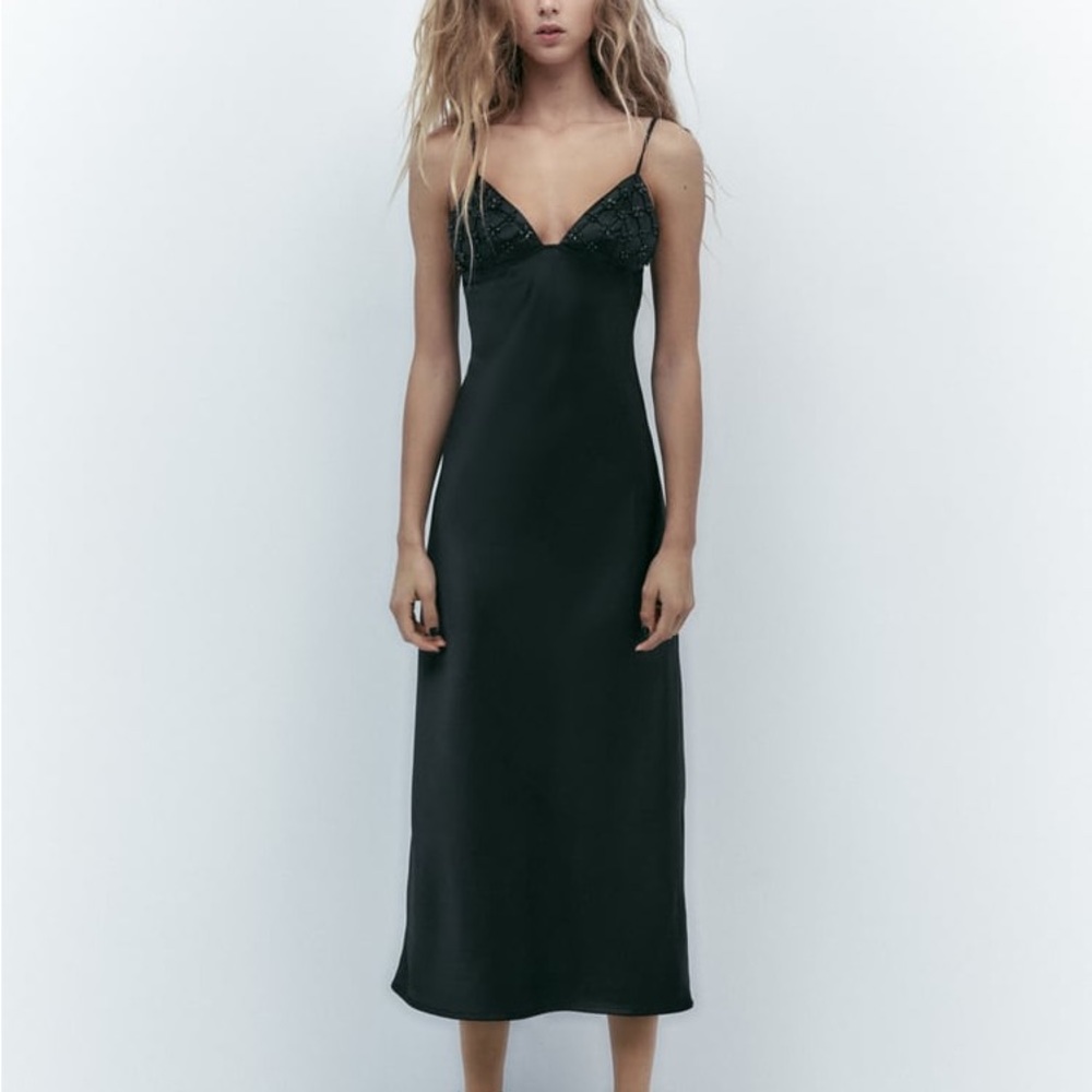 Zara Beaded Satin Effect Dress